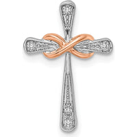 14K Two-Tone White and Rose Gold Diamond Cross with Infinity Chain Slide - 0.013 Carat Total Diamond Weight by Oro Pregiato