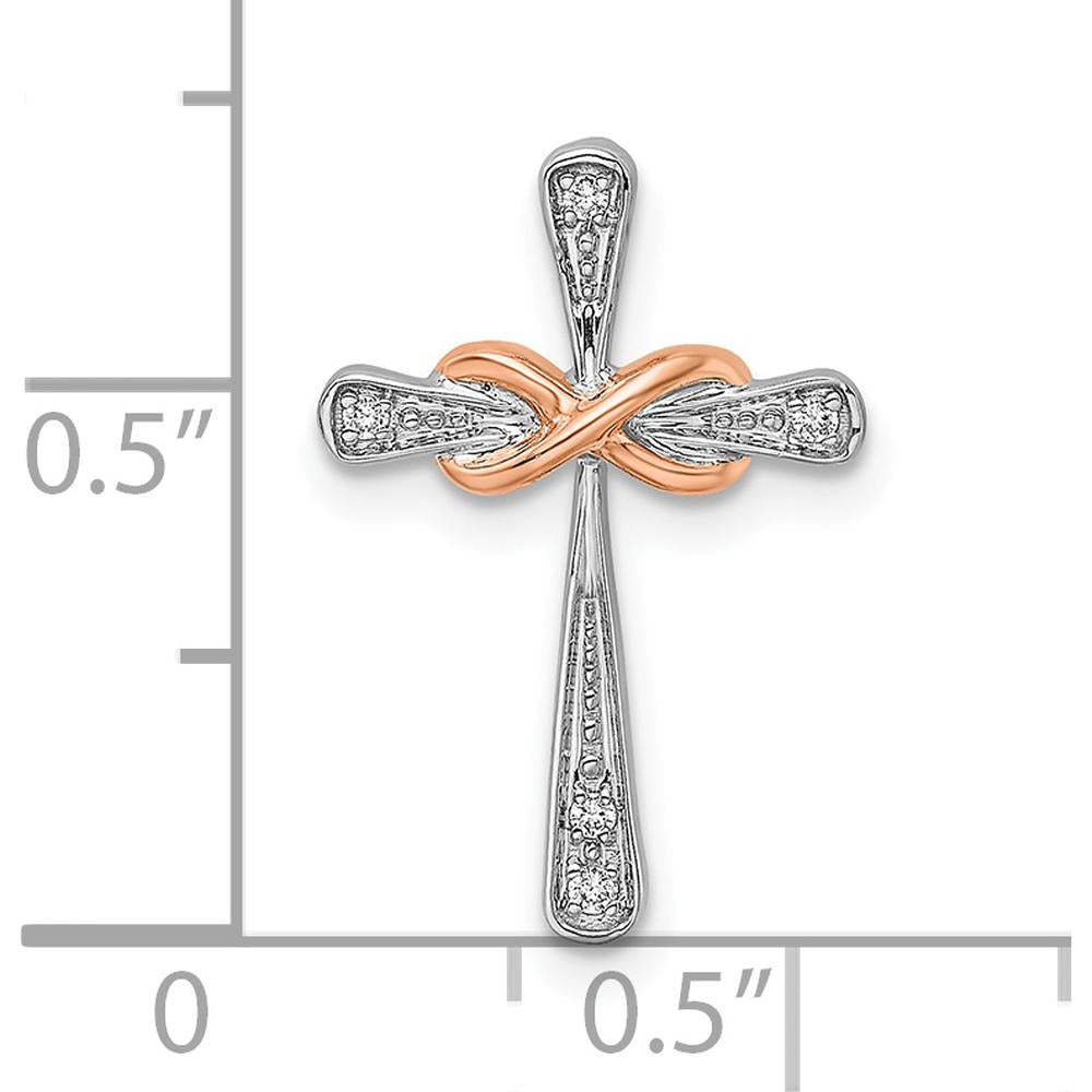 14K Two-Tone White and Rose Gold Diamond Cross with Infinity Chain Slide - 0.013 Carat Total Diamond Weight by Oro Pregiato