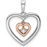 14K Two-Tone White and Rose Gold Diamond Double Heart Pendant - 0.05 Carat Total Diamond Weight by Oro Pregiato