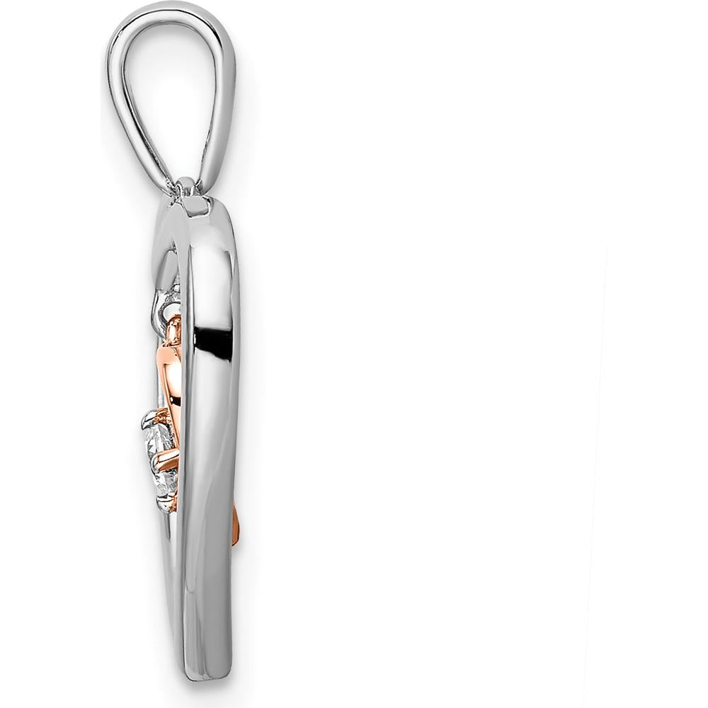 14K Two-Tone White and Rose Gold Diamond Double Heart Pendant - 0.05 Carat Total Diamond Weight by Oro Pregiato