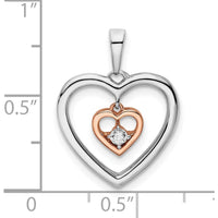 14K Two-Tone White and Rose Gold Diamond Double Heart Pendant - 0.05 Carat Total Diamond Weight by Oro Pregiato