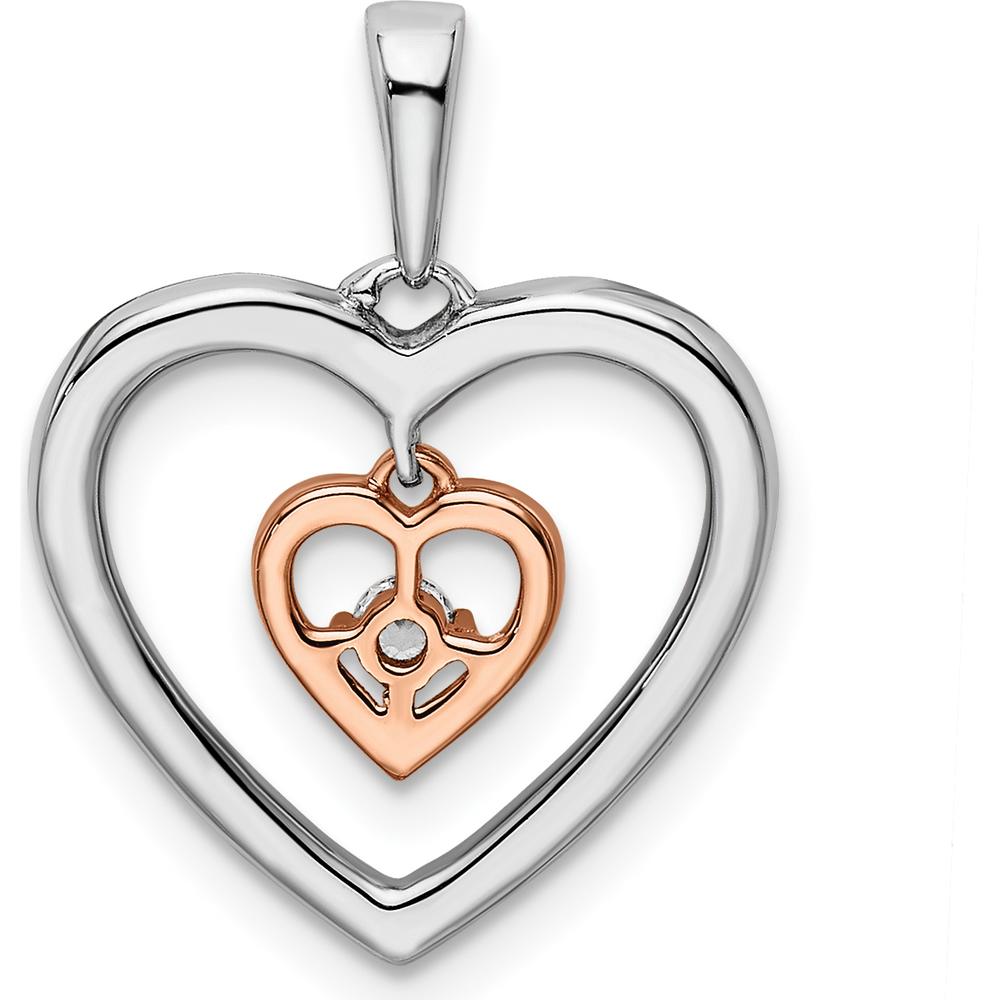 14K Two-Tone White and Rose Gold Diamond Double Heart Pendant - 0.05 Carat Total Diamond Weight by Oro Pregiato