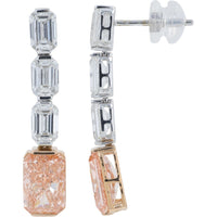 14K Two-Tone White and Rose Gold Drop Earrings with Emerald-Cut White and Fancy Pink Lab-Grown Diamonds - 5.00 Carat Total Diamond Weight