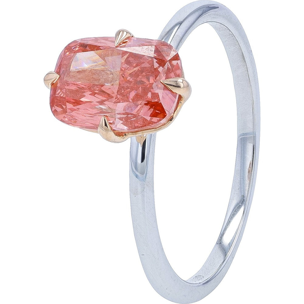 14K Two-Tone White and Rose Gold Engagement Ring with 2.00 Carat Pink Elongated Cushion Cut Lab Grown Diamond - Total Diamond Weight