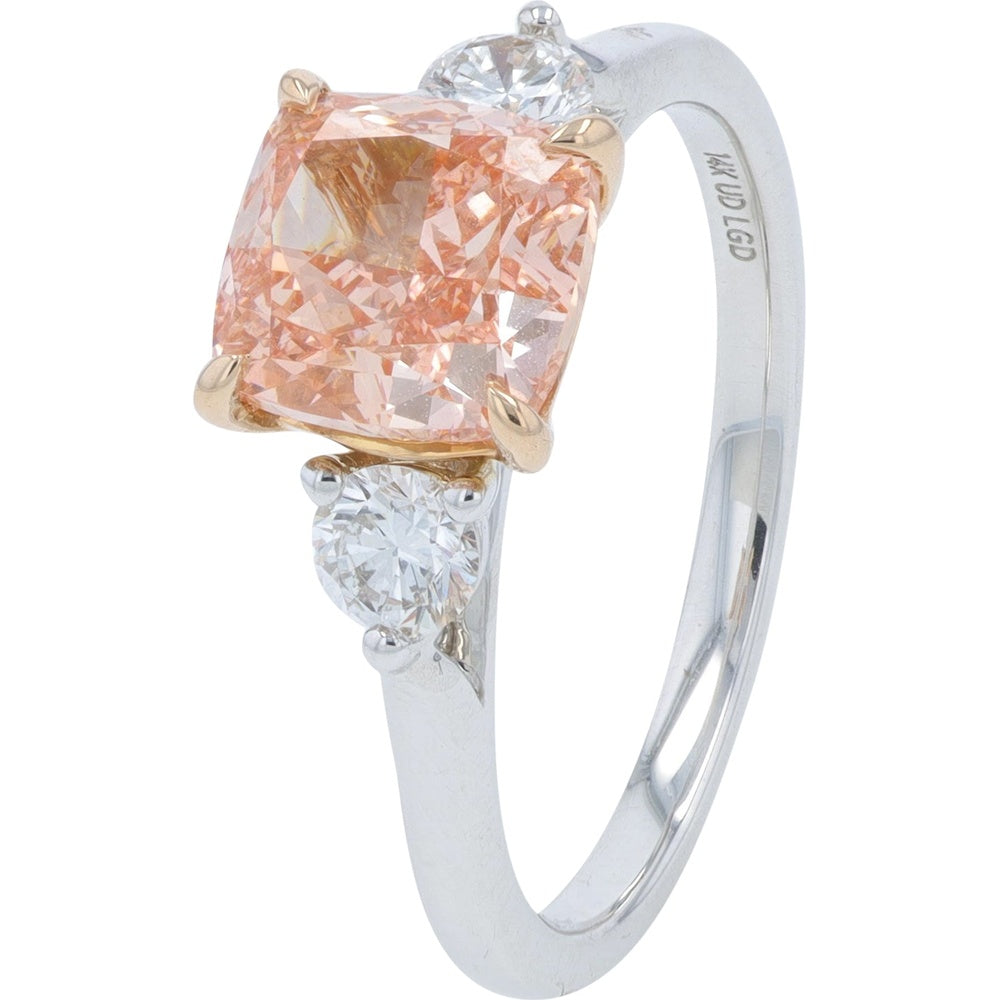 14K Two-Tone White and Rose Gold Engagement Ring with 2.42-Carat Pink Cushion Lab-Grown Diamond and Round Side Stones - 2.75 Carat Total Diamond Weight