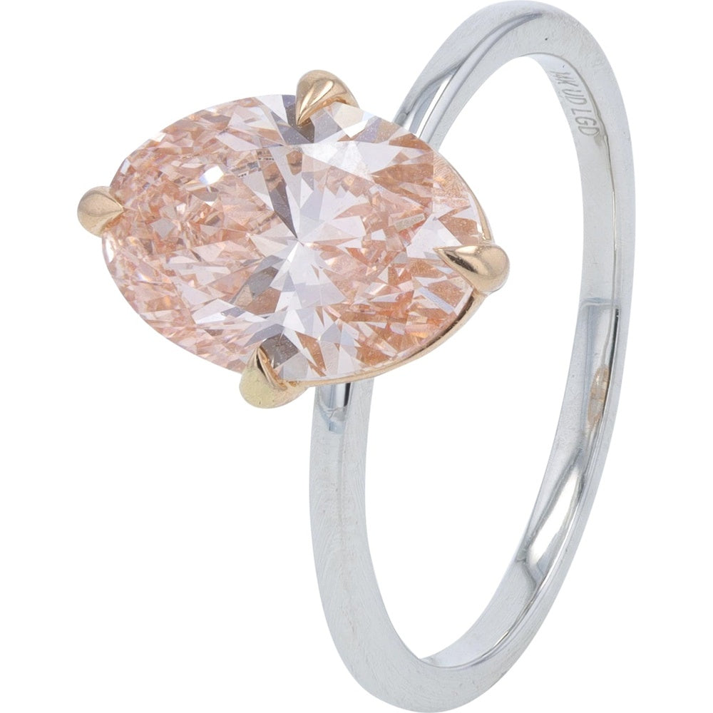 14K Two-Tone White and Rose Gold Engagement Ring with 2.50 Carat Oval Pink Lab Grown Diamond