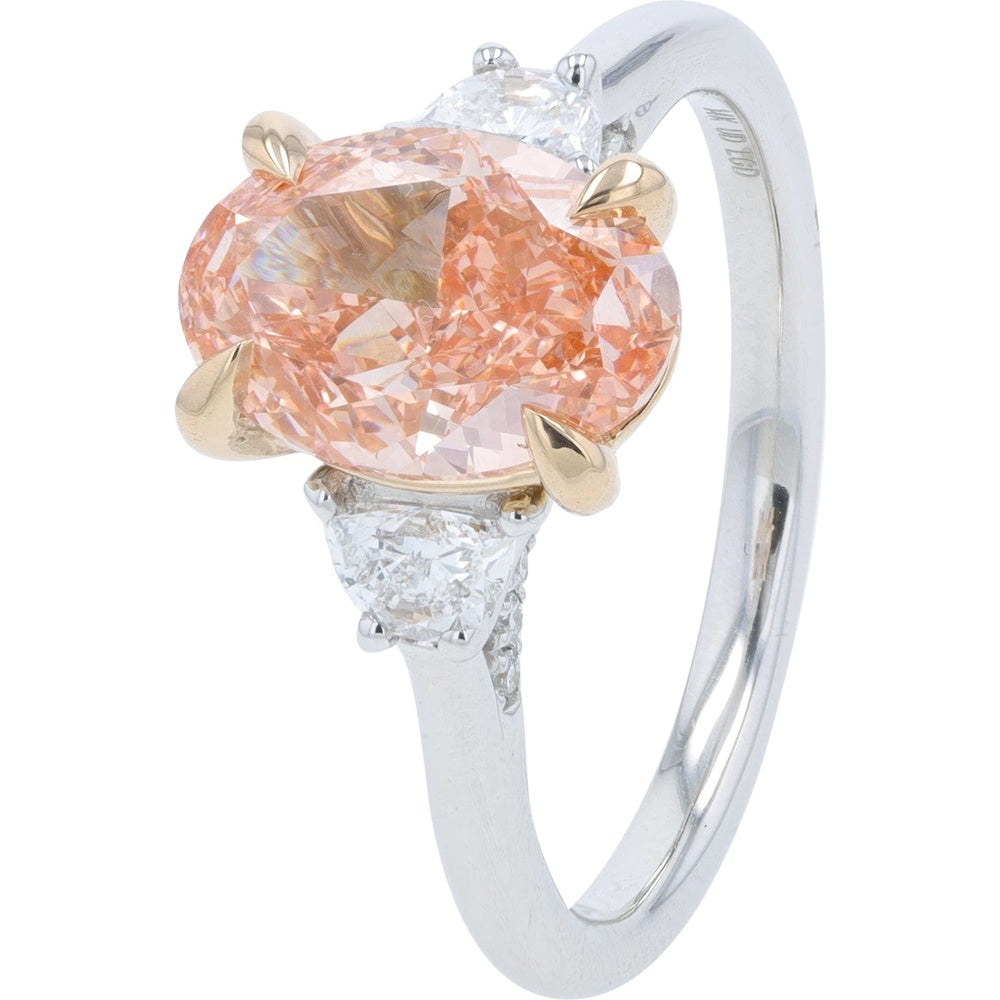 14K Two-Tone White and Rose Gold Engagement Ring with Oval Pink Lab-Grown Diamond and Accent Stones - 2.63 Carat Total Diamond Weight