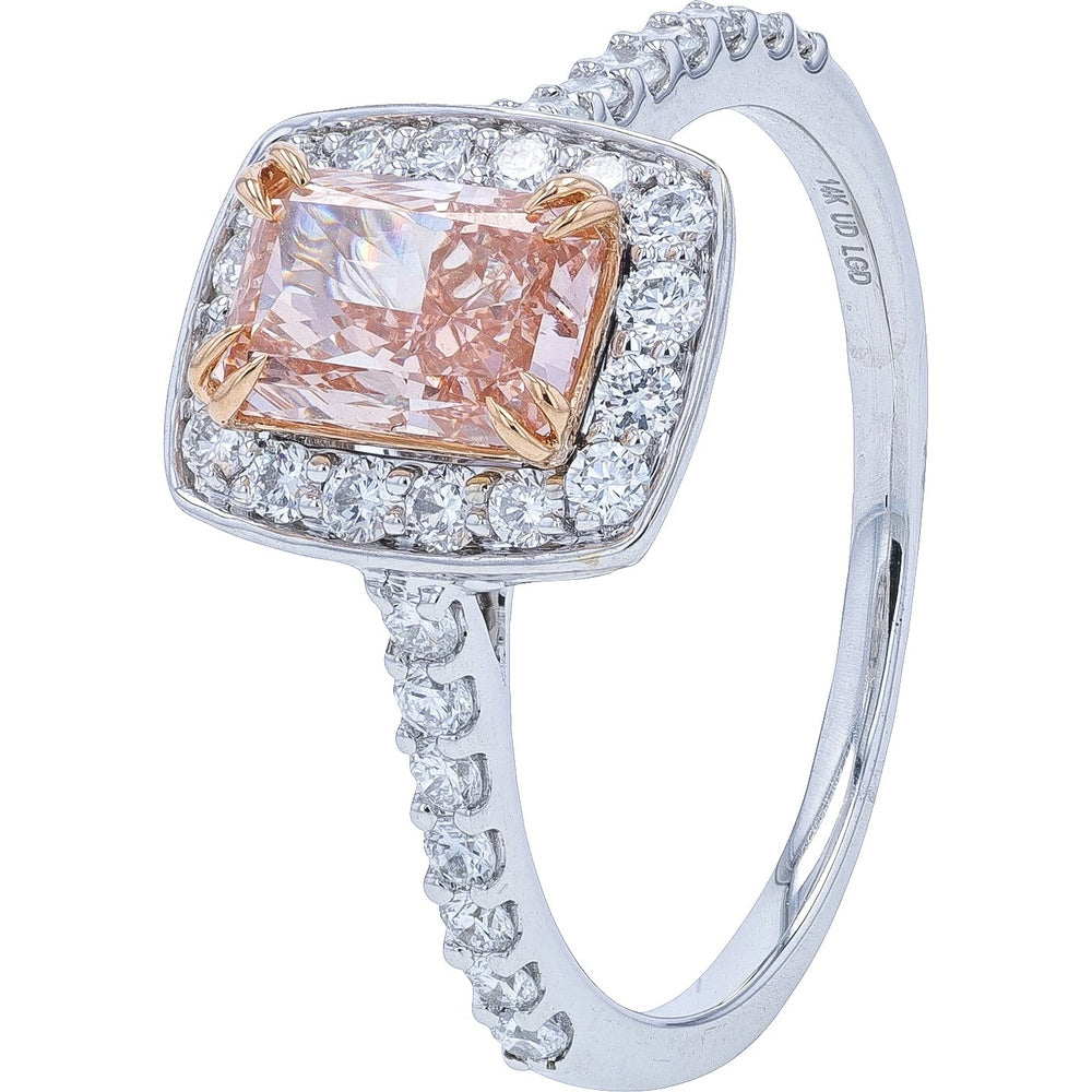 14K Two-Tone White and Rose Gold Halo Engagement Ring with 1.00 Carat Radiant Cut Pink Lab Grown Diamond and 0.75 Carat Accent Diamonds - 1.75 Carat Total Diamond Weight