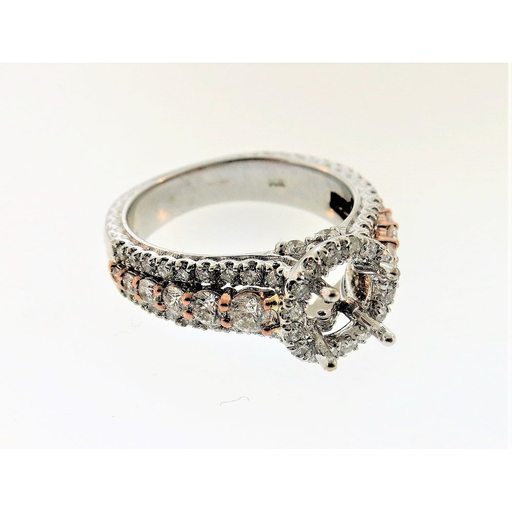 14K Two-Tone White and Rose Gold Halo Ring with Pave Set Round Diamonds - 1.41 Carat Total Diamond Weight by Auriventus