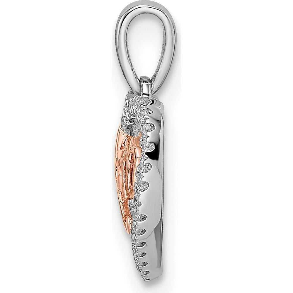 14K Two-Tone White and Rose Gold Heart MOM Script Pendant with Diamonds - 0.10 Carat Total Diamond Weight by Oro Pregiato