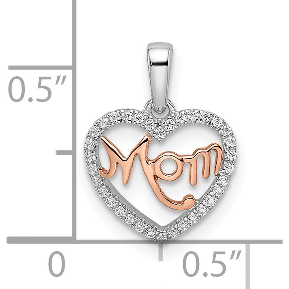 14K Two-Tone White and Rose Gold Heart MOM Script Pendant with Diamonds - 0.10 Carat Total Diamond Weight by Oro Pregiato