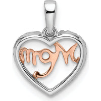 14K Two-Tone White and Rose Gold Heart MOM Script Pendant with Diamonds - 0.10 Carat Total Diamond Weight by Oro Pregiato