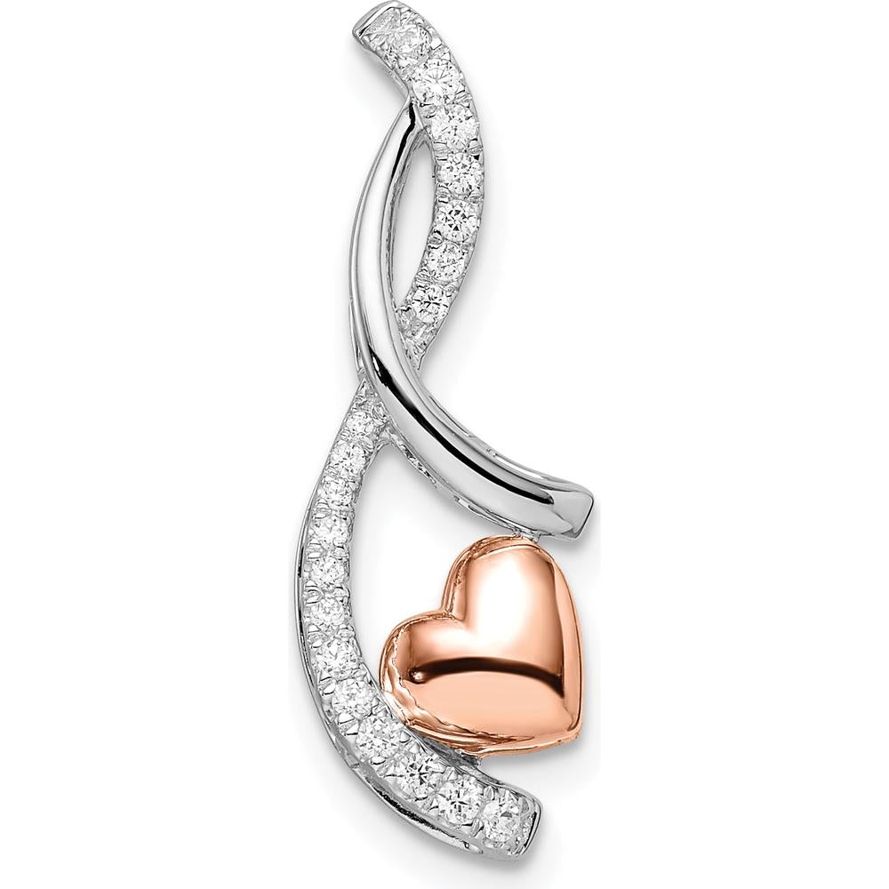14K Two-Tone White and Rose Gold Heart Pendant with 1/6 Carat Round Diamonds - 0.06 Carat Total Diamond Weight by Oro Pregiato