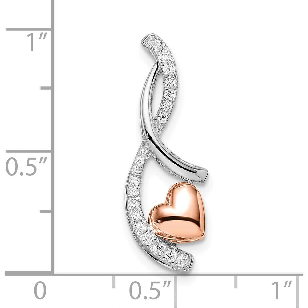 14K Two-Tone White and Rose Gold Heart Pendant with 1/6 Carat Round Diamonds - 0.06 Carat Total Diamond Weight by Oro Pregiato