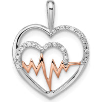 14K Two-Tone White and Rose Gold Heartbeat Diamond Pendant - 0.048 Carat Total Diamond Weight by Oro Pregiato