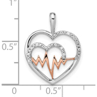 14K Two-Tone White and Rose Gold Heartbeat Diamond Pendant - 0.048 Carat Total Diamond Weight by Oro Pregiato