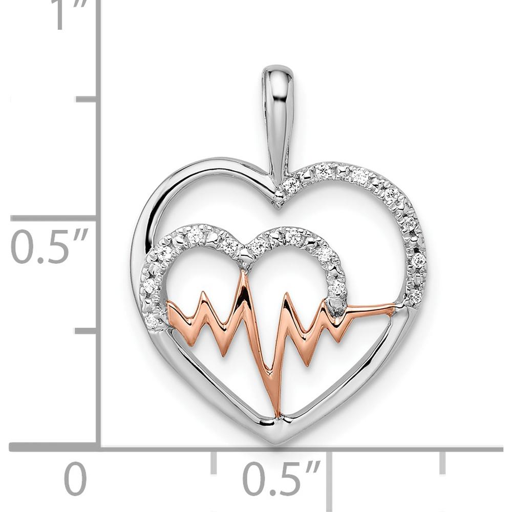 14K Two-Tone White and Rose Gold Heartbeat Diamond Pendant - 0.048 Carat Total Diamond Weight by Oro Pregiato