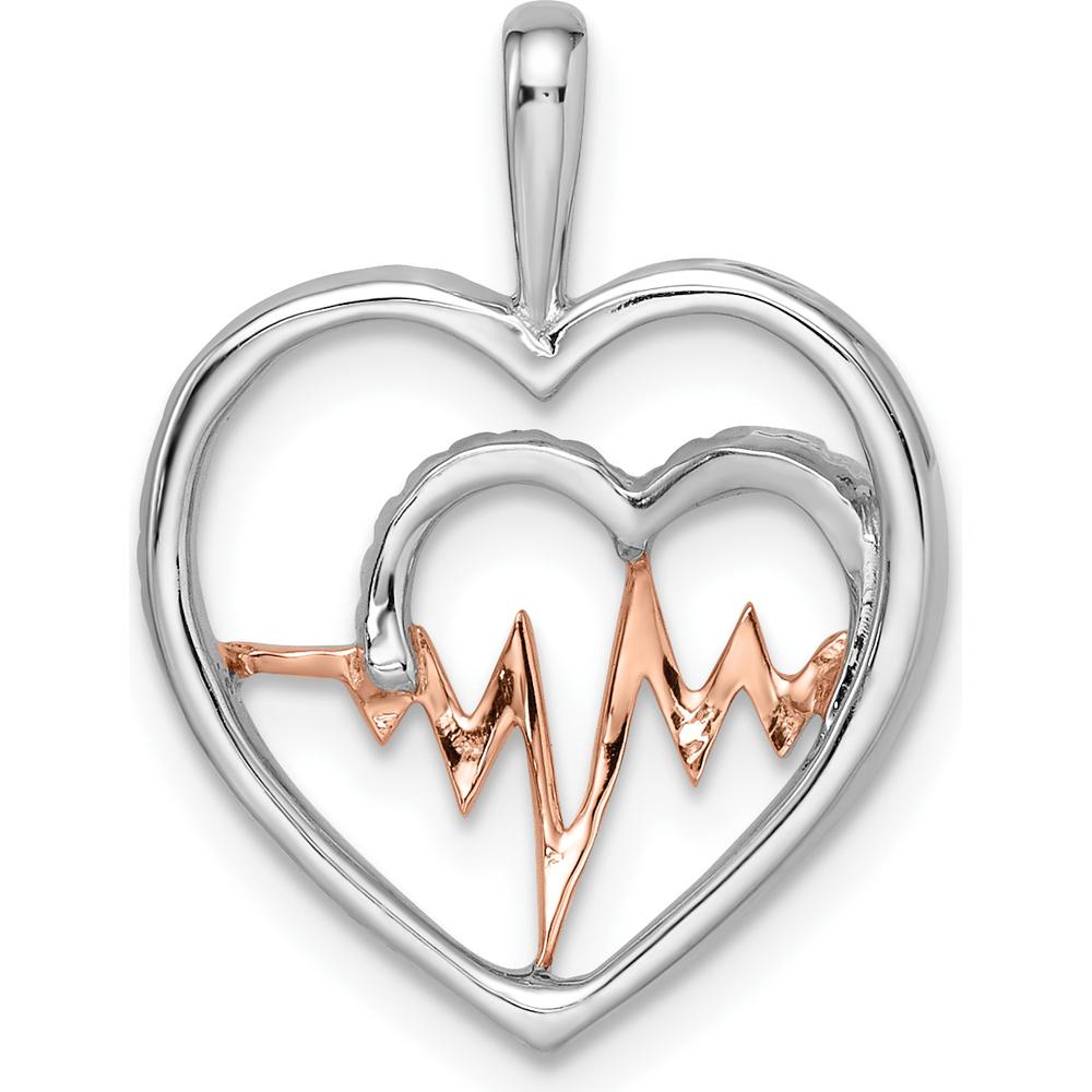 14K Two-Tone White and Rose Gold Heartbeat Diamond Pendant - 0.048 Carat Total Diamond Weight by Oro Pregiato