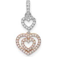 14K Two-Tone White and Rose Gold Hearts Dangle Diamond Pendant with 58 Round Diamonds - 0.038 Carat Total Diamond Weight by Oro Pregiato