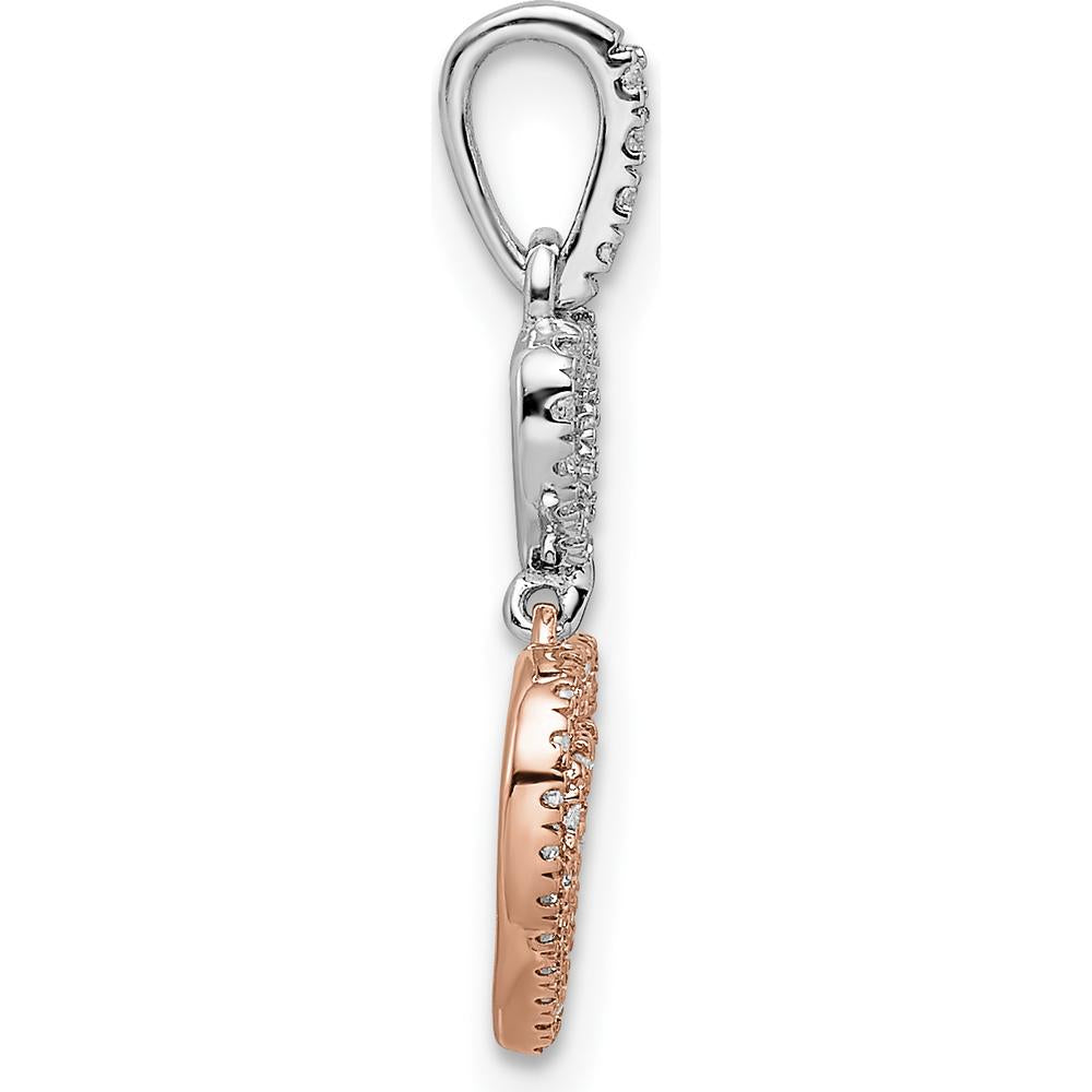 14K Two-Tone White and Rose Gold Hearts Dangle Diamond Pendant with 58 Round Diamonds - 0.038 Carat Total Diamond Weight by Oro Pregiato