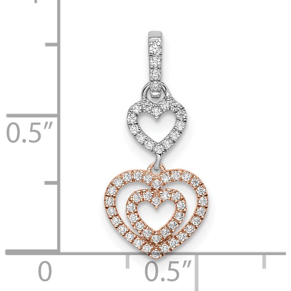 14K Two-Tone White and Rose Gold Hearts Dangle Diamond Pendant with 58 Round Diamonds - 0.038 Carat Total Diamond Weight by Oro Pregiato