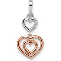 14K Two-Tone White and Rose Gold Hearts Dangle Diamond Pendant with 58 Round Diamonds - 0.038 Carat Total Diamond Weight by Oro Pregiato