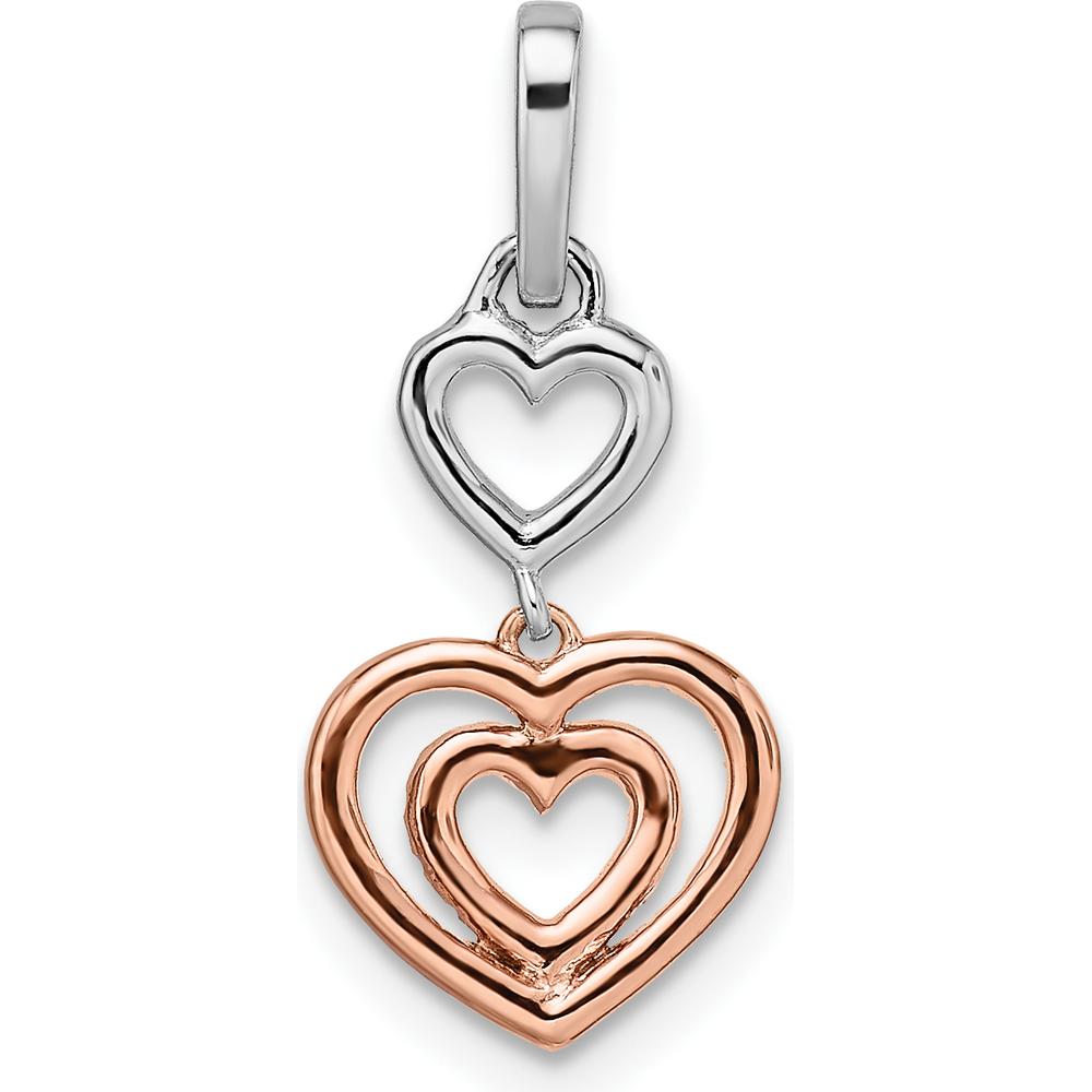 14K Two-Tone White and Rose Gold Hearts Dangle Diamond Pendant with 58 Round Diamonds - 0.038 Carat Total Diamond Weight by Oro Pregiato
