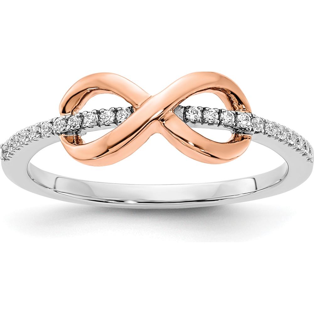 14K Two-Tone White & Rose Gold Infinity Diamond Ring with 22 Round Diamonds - 0.11 Carat Total Diamond Weight by 0