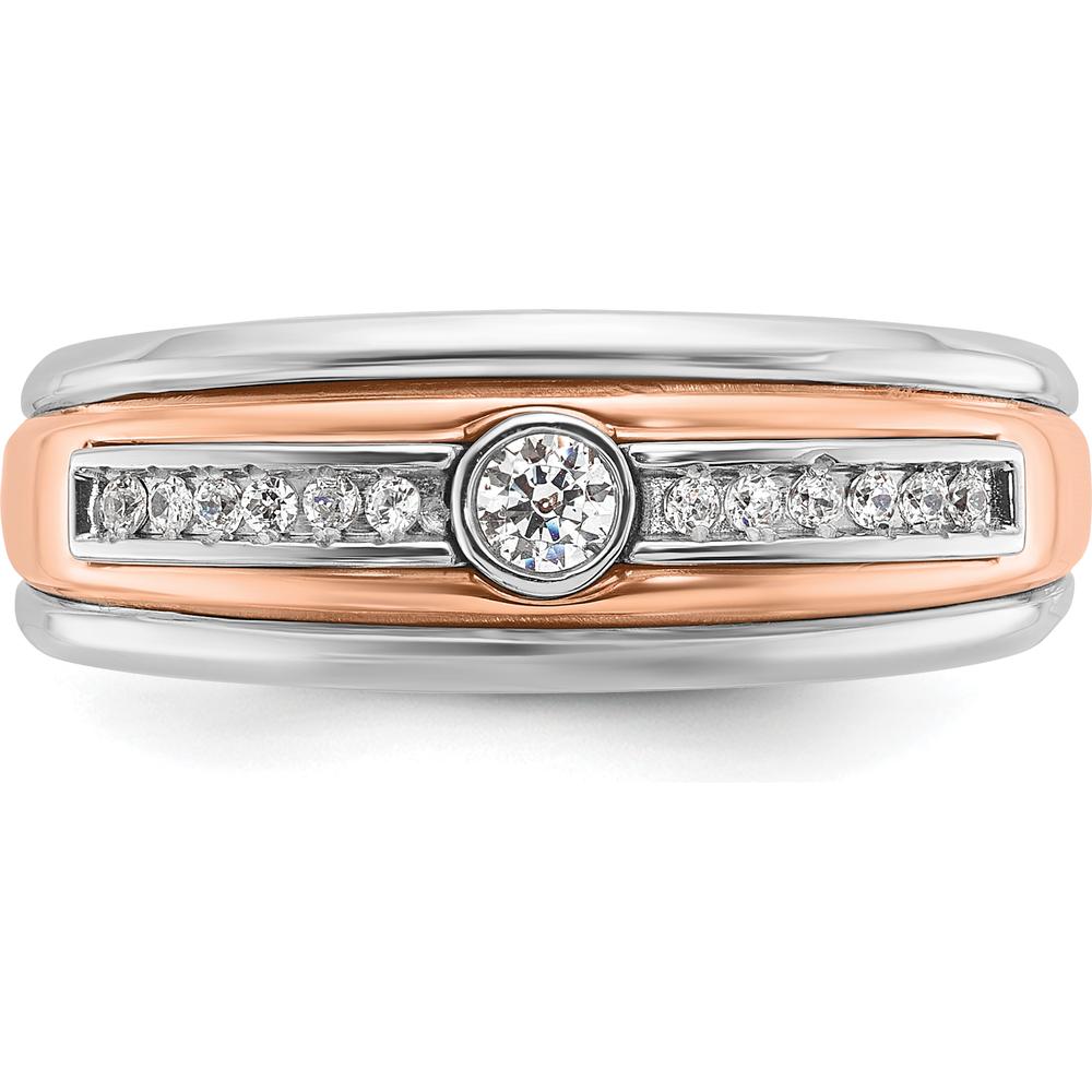14K Two-Tone White and Rose Gold Men's Diamond Ring with Round 1/5 Carat Diamond by IBGoodman