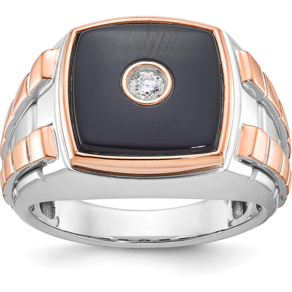 14K Two-Tone White and Rose Gold Men's Onyx and Diamond Ring - 0.20 Carats Diamond Weight by IBGoodman