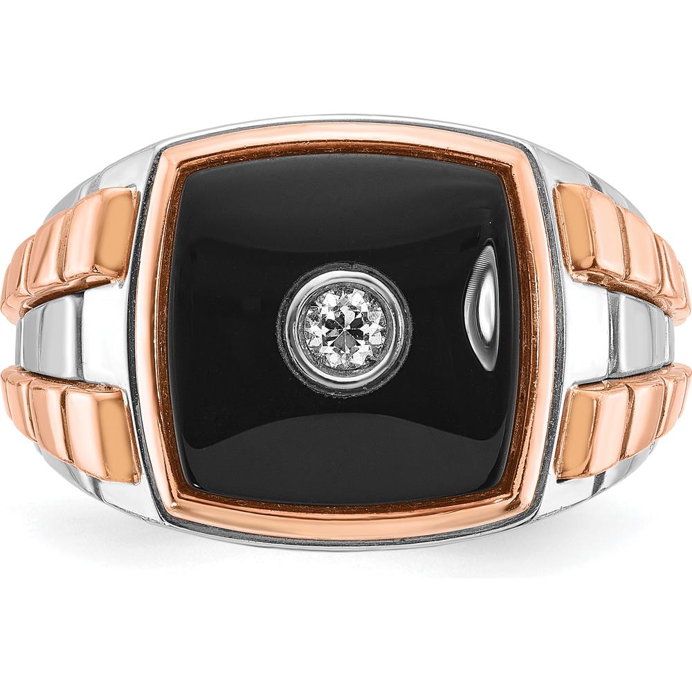 14K Two-Tone White and Rose Gold Men's Onyx and Diamond Ring - 0.20 Carats Diamond Weight by IBGoodman
