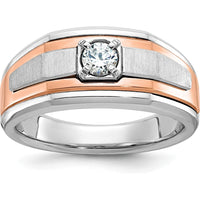 14K Two-Tone White and Rose Gold Men's Satin Band with Diamond Mounting by IBGoodman