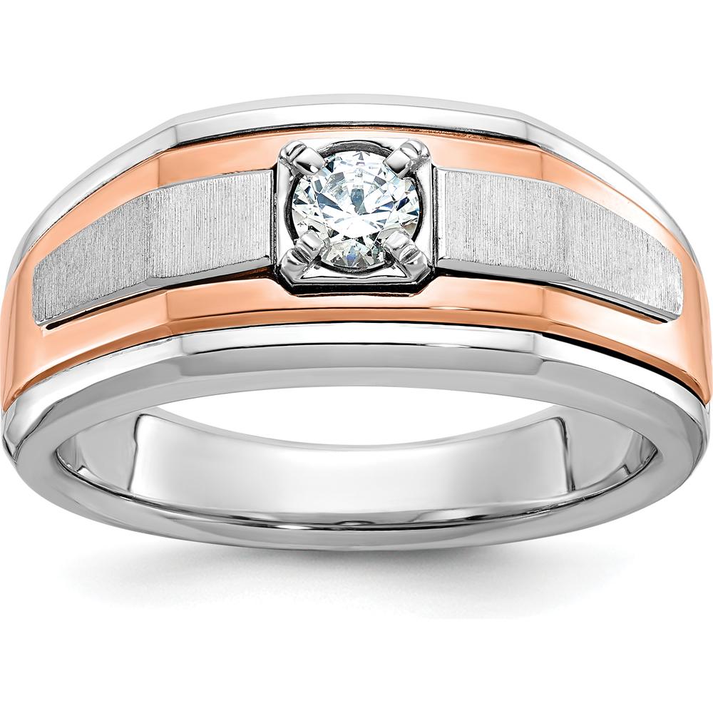 14K Two-Tone White and Rose Gold Men's Satin Band with Diamond Mounting by IBGoodman