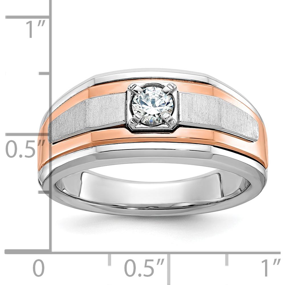 14K Two-Tone White and Rose Gold Men's Satin Band with Diamond Mounting by IBGoodman