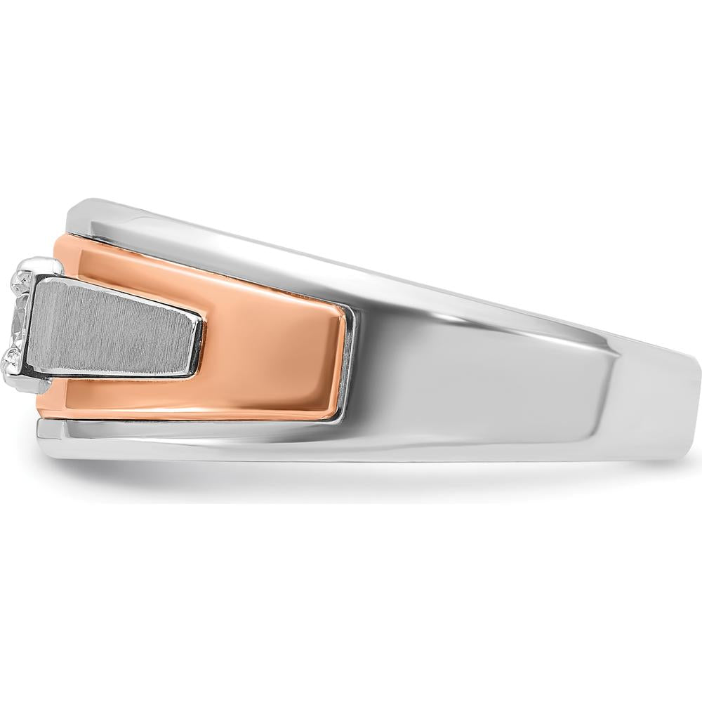 14K Two-Tone White and Rose Gold Men's Satin Band with Diamond Mounting by IBGoodman