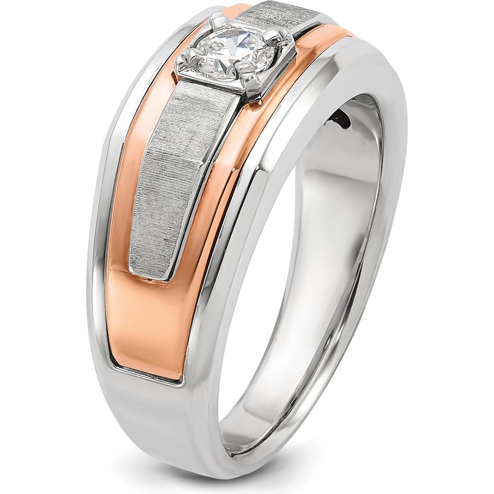 14K Two-Tone White and Rose Gold Men's Satin Band with Diamond Mounting by IBGoodman