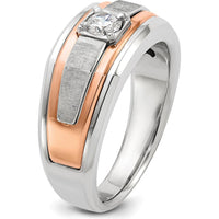 14K Two-Tone White and Rose Gold Men's Satin Diamond Ring - 0.35 Carats Total Diamond Weight by IBGoodman