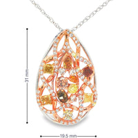 14K Two Tone White and Rose Gold Pear-Shaped Openwork Pendant with Milgrain Detail - 0.54 Carat Total White Diamond Weight and 1.83 Carat Total Fancy Yellow and Brown Diamond Weight by Auriventus