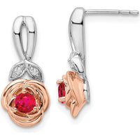 14K Two-Tone White and Rose Gold Ruby and Diamond Flower Drop Earrings - 0.24 Carat Total Ruby Weight, 0.032 Carat Total Diamond Weight by Oro Pregiato