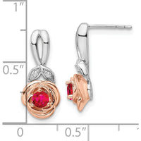 14K Two-Tone White and Rose Gold Ruby and Diamond Flower Drop Earrings - 0.24 Carat Total Ruby Weight, 0.032 Carat Total Diamond Weight by Oro Pregiato