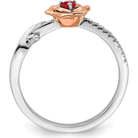 14K Two-Tone White and Rose Gold Ruby and Diamond Flower Ring - 0.09 Carat Ruby, 0.04 Carat Total Diamond Weight by 0