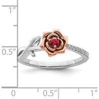 14K Two-Tone White and Rose Gold Ruby and Diamond Flower Ring - 0.09 Carat Ruby, 0.04 Carat Total Diamond Weight by 0