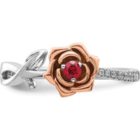 14K Two-Tone White and Rose Gold Ruby and Diamond Flower Ring - 0.09 Carat Ruby, 0.04 Carat Total Diamond Weight by 0