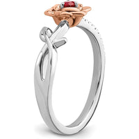 14K Two-Tone White and Rose Gold Ruby and Diamond Flower Ring - 0.09 Carat Ruby, 0.04 Carat Total Diamond Weight by 0
