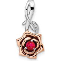 14K Two-Tone White and Rose Gold Ruby Flower Pendant - 0.15 Carat Ruby by Oro Pregiato