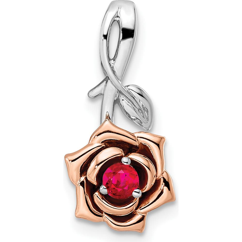 14K Two-Tone White and Rose Gold Ruby Flower Pendant - 0.15 Carat Ruby by Oro Pregiato