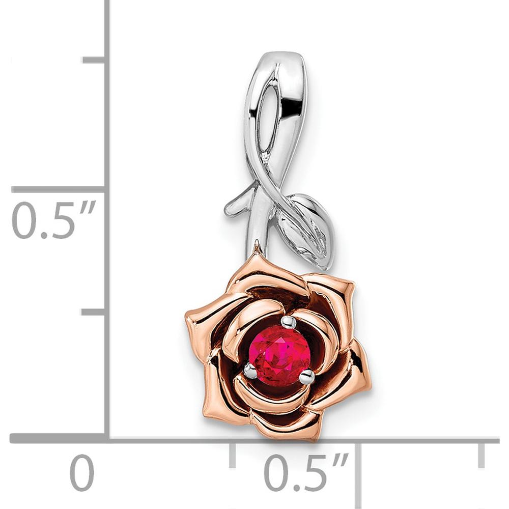 14K Two-Tone White and Rose Gold Ruby Flower Pendant - 0.15 Carat Ruby by Oro Pregiato