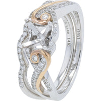 14K Two-Tone White and Rose Gold Semi-Mount Bridal Ring Set with Swirl Design and 0.24 Carat Total Weight Round Diamonds