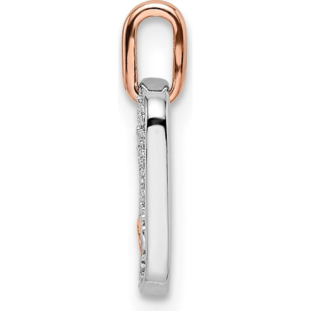 14K Two-Tone White and Rose Gold Small Dog Tag Pendant with Heart Diamond - 0.14 Carat Total Diamond Weight by Oro Pregiato