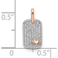 14K Two-Tone White and Rose Gold Small Dog Tag Pendant with Heart Diamond - 0.14 Carat Total Diamond Weight by Oro Pregiato
